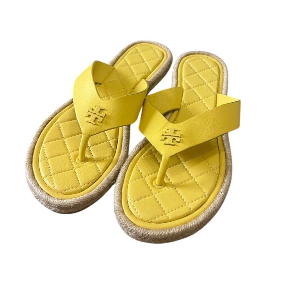Tory Burch Espadrille Thong Sandals Womens 8.5 Yellow Quilted Flat